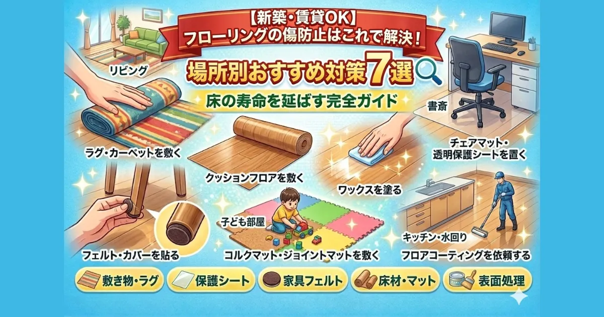 【新築・賃貸OK】フローリングの傷防止はこれで解決！場所別おすすめ対策7選