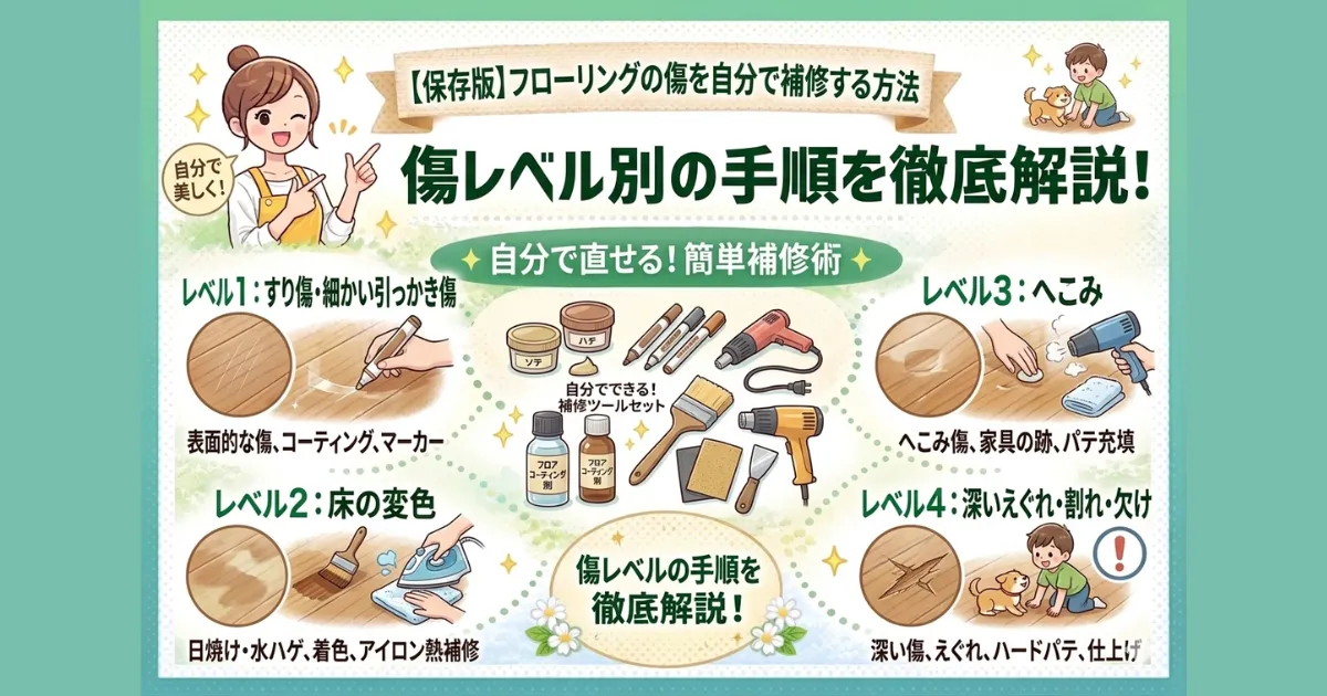 【保存版】フローリングの傷を自分で補修する方法｜傷レベル別の手順を徹底解説！